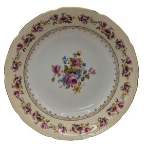 Vintage Gold Castle Serving Bowl Round Hostess Garden Rose Gold Occupied Japan